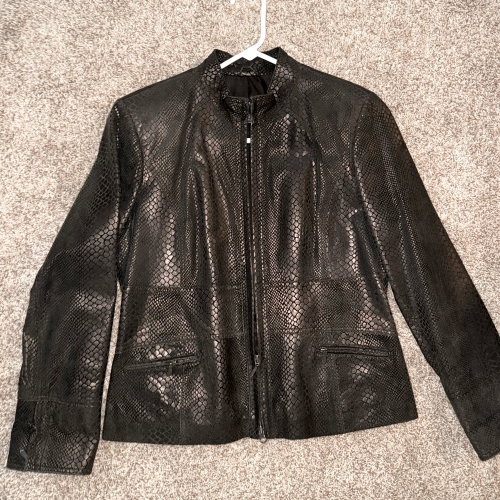 Alfani Snakeskin Leather Jacket Petite Medium